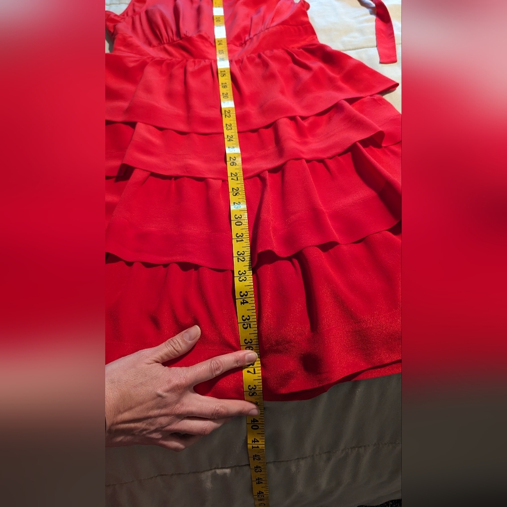 Anthropologie Girls From Savoy Red 100% Silk Tiered Ruffle Party Cocktail Dress - Picture 11 of 16